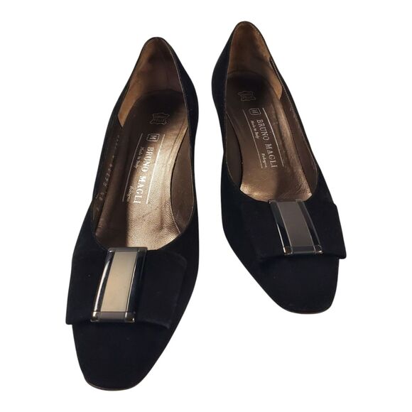 Vintage BRUNO MAGLI Shoes Womens 8.5 Black Velvet Pumps Bow Casual Formal A4729 - Picture 2 of 14
